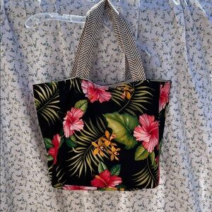 Handcrafted Floral Black Tote Bag